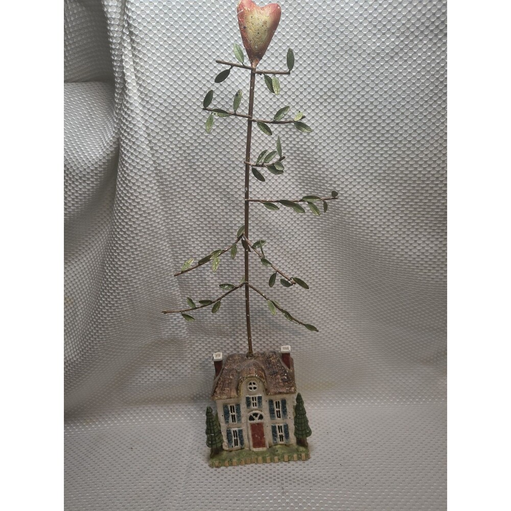 Bethany Lowe Susan Winget Folk Art House Topiary Tree Heart Figurine Decor 20"